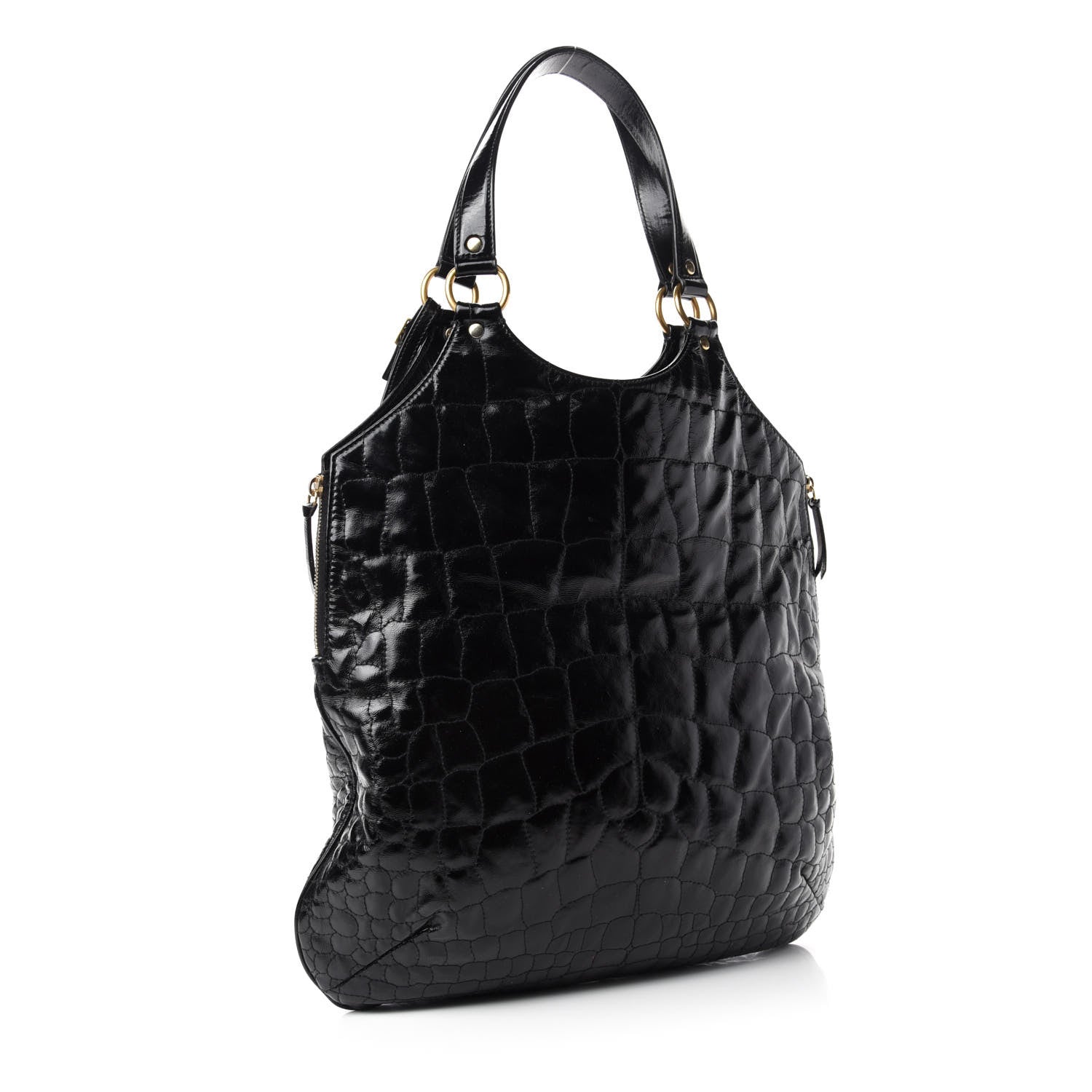Saint Laurent Patent Crocodile Embossed Tribute Tote Black 3 of 11