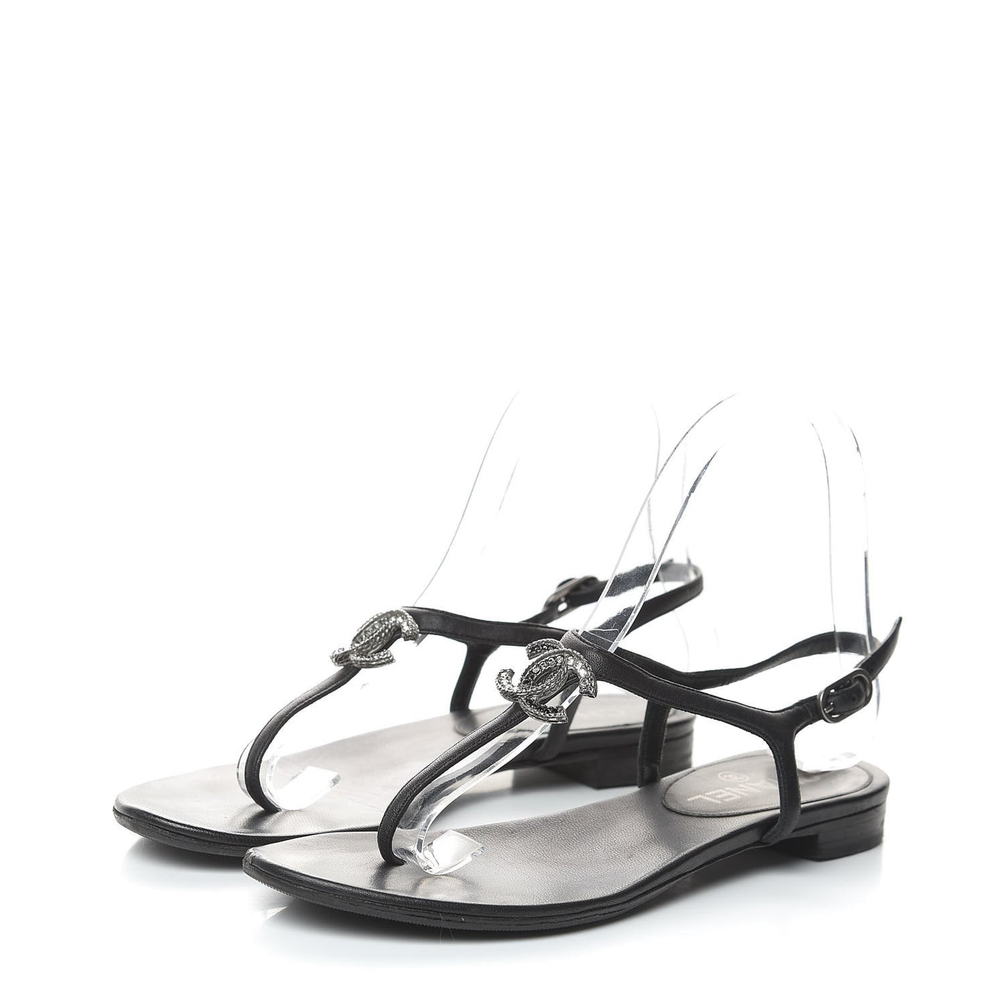 Lambskin Crystal CC Thong Sandals 36 Black