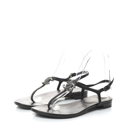 Chanel Lambskin Crystal CC Thong Sandals 36 Black 3 of 11