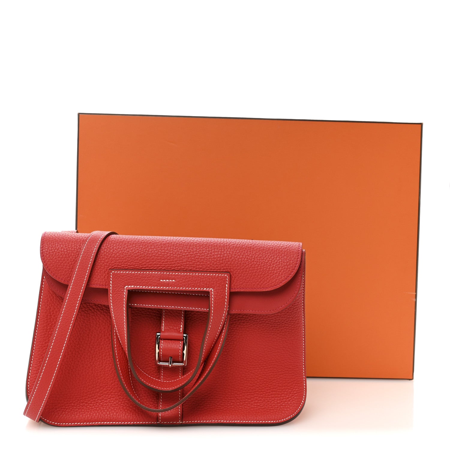 Hermes Taurillon Clemence Verso Halzan 31 GM Rouge Casaque Vermillion 11 of 11