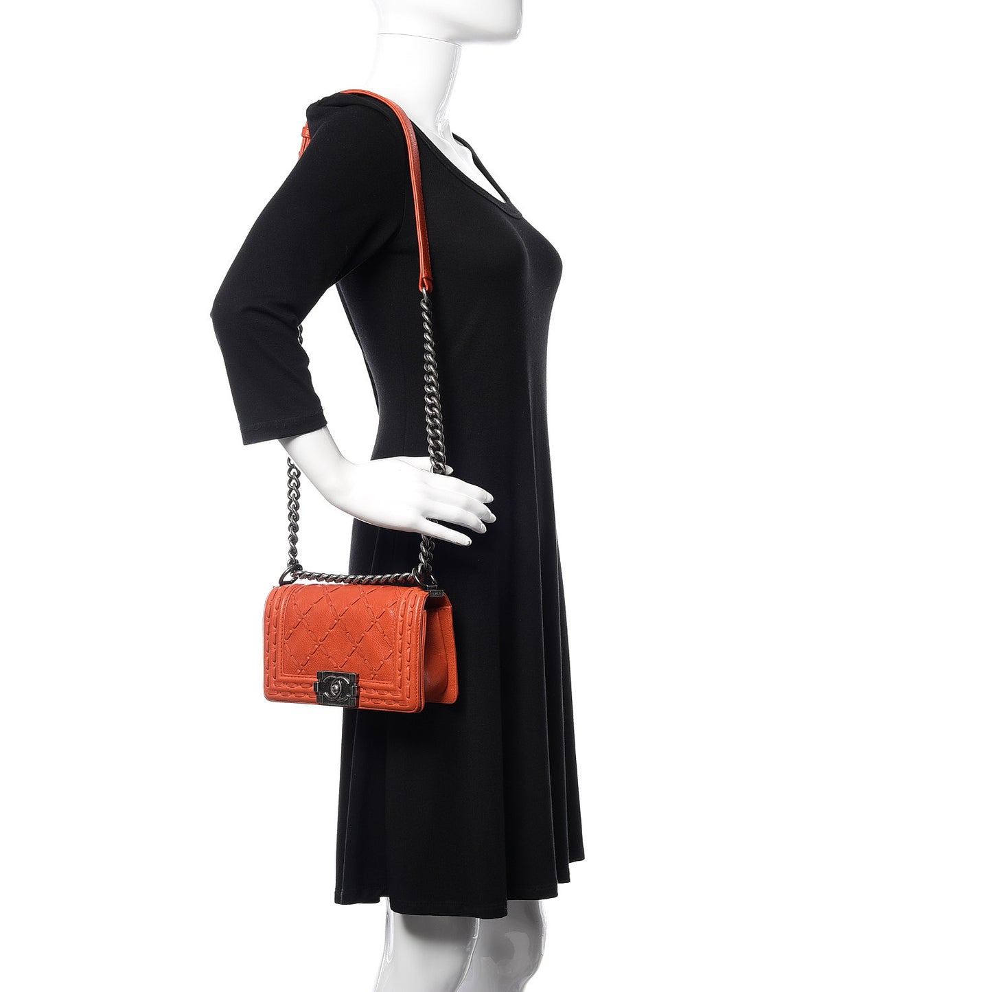 Caviar Stitched Small Boy Flap Dark Orange