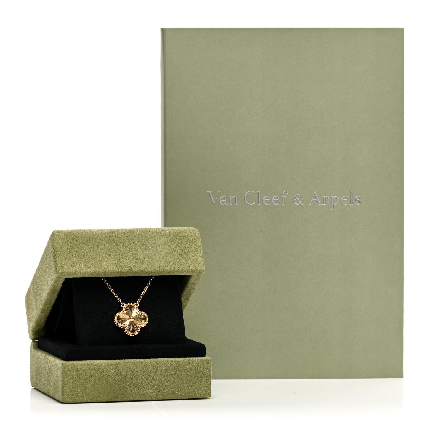 18K Yellow Gold Guilloche Vintage Alhambra Pendant Necklace