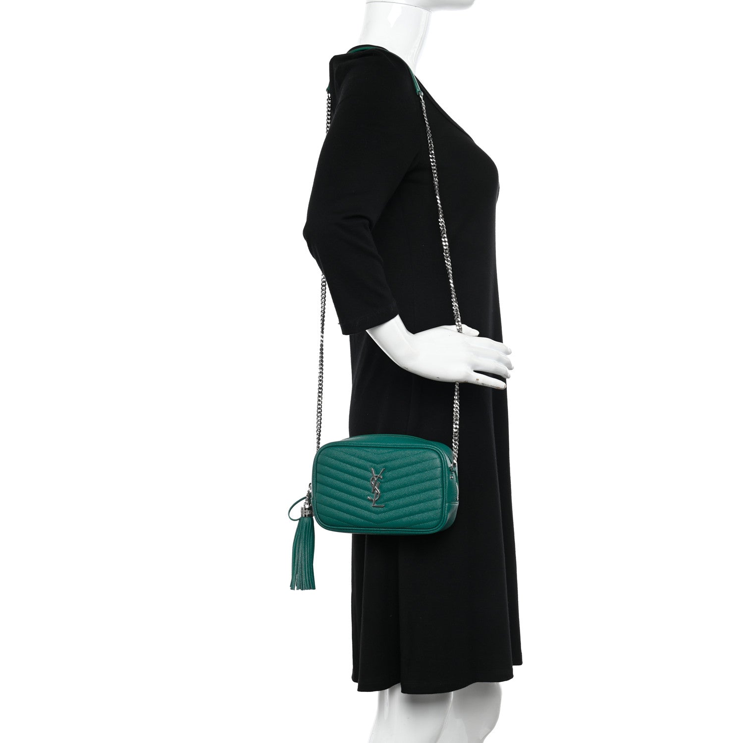 Saint Laurent Grain De Poudre Matelasse Monogram Mini Lou Camera Bag Green Field 2 of 11
