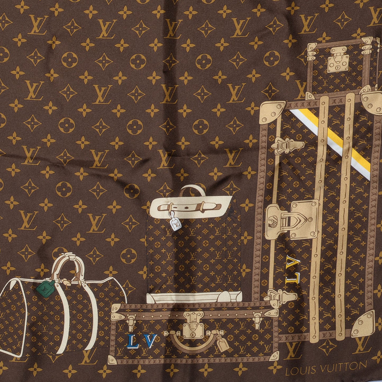 Silk Monogram Trunks Square Scarf Brown