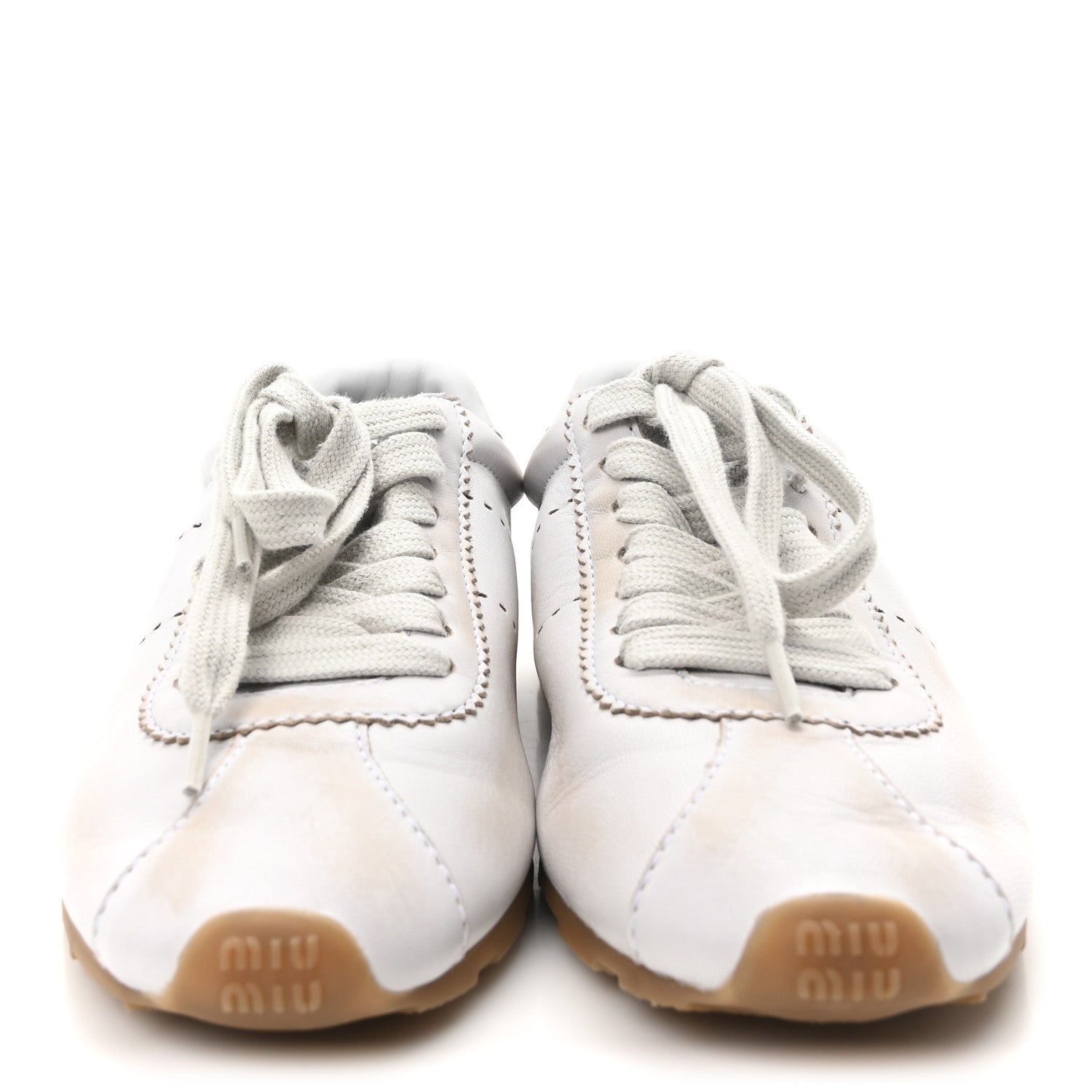 Miu Miu Bleached Calfskin Womens Plume Low Top Sneakers 37 White 3 of 8