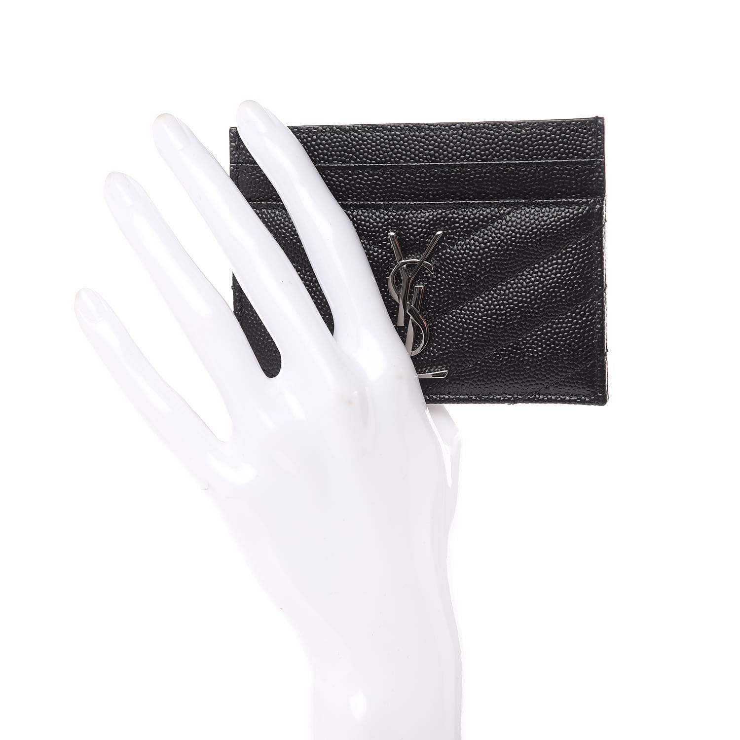 Saint Laurent Grain De Poudre Matelasse Chevron Monogram Credit Card Case Black 2 of 7