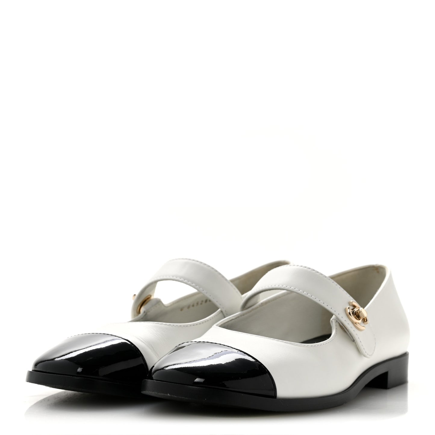 Calfskin Patent Mary Janes Flats 37.5 White Black