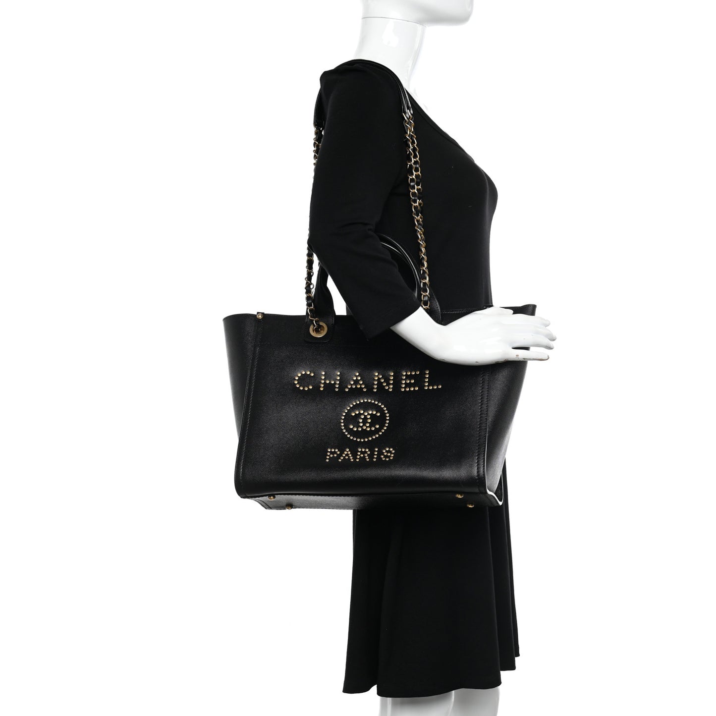 Caviar Small Studded Deauville Tote Black