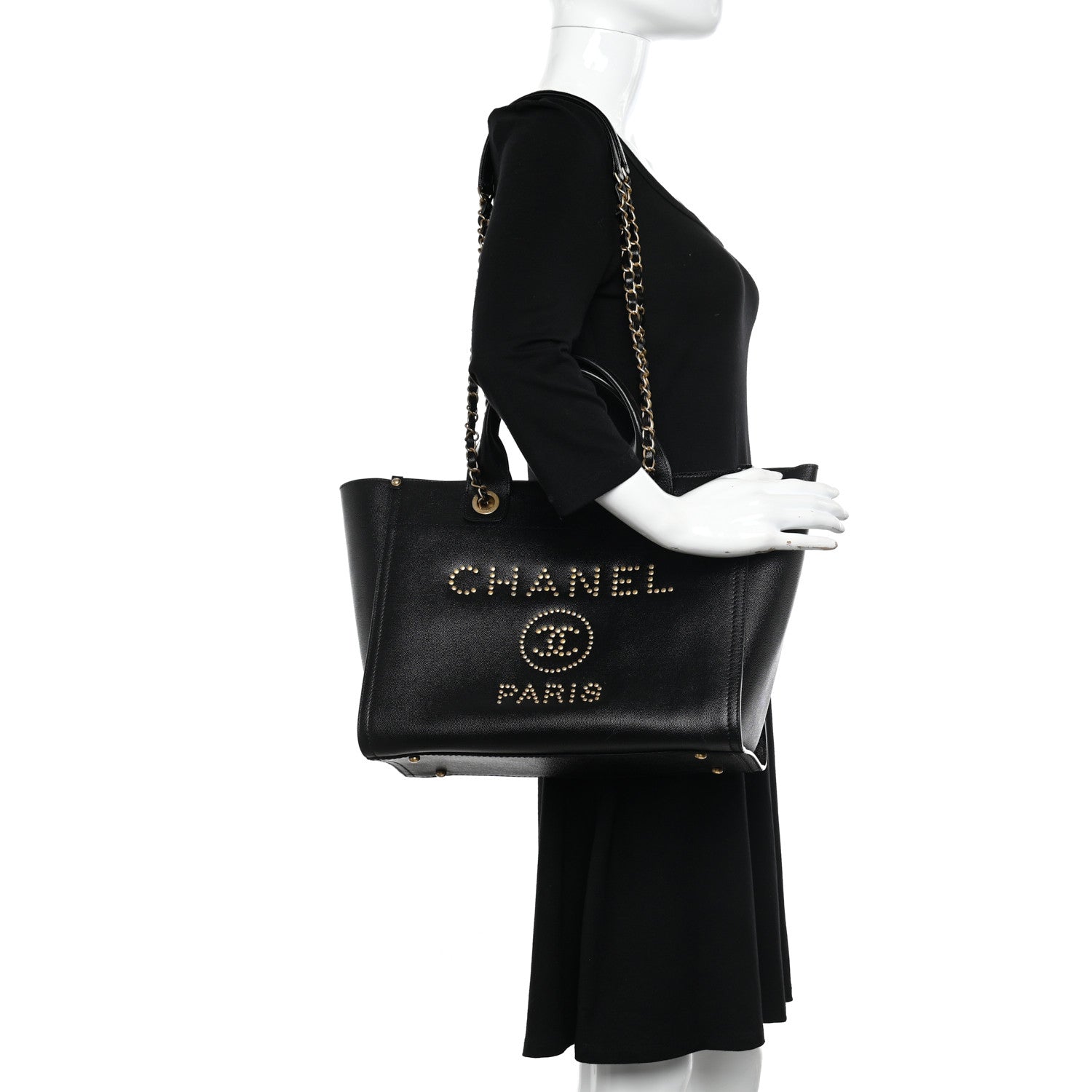 Chanel Caviar Small Studded Deauville Tote Black 2 of 10