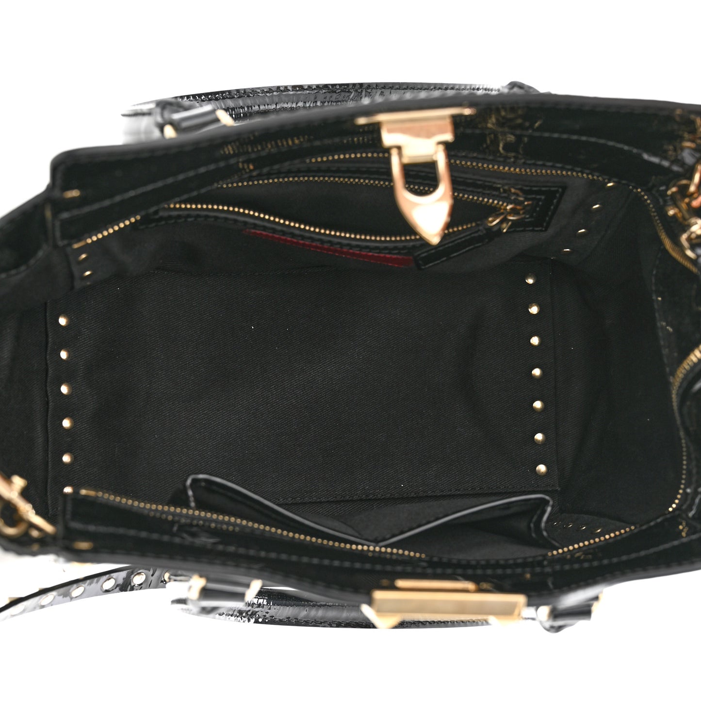 Patent Small Rockstud Double Handle Tote Black
