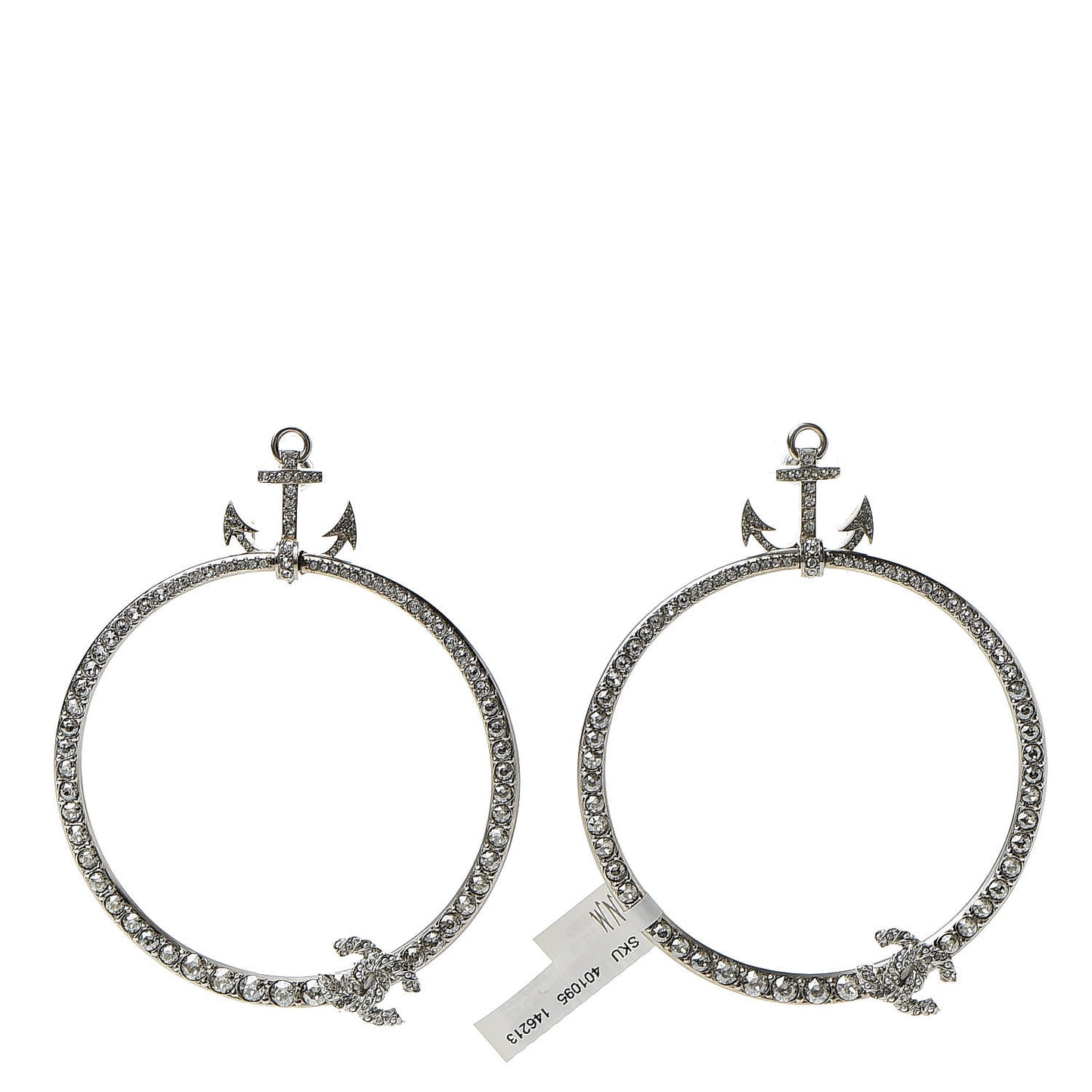 Crystal Anchor CC Hoop Earrings Silver