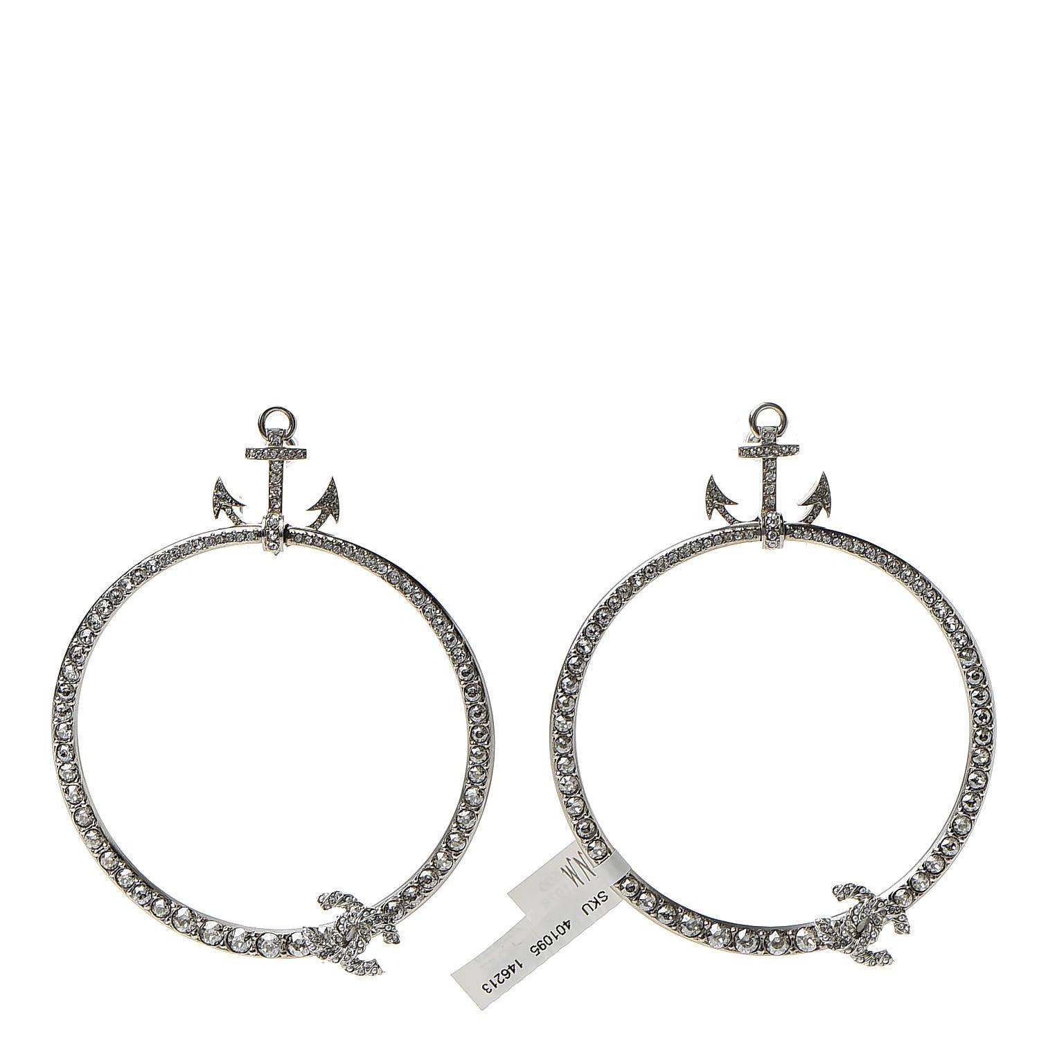 Chanel Crystal Anchor CC Hoop Earrings Silver 1 of 5