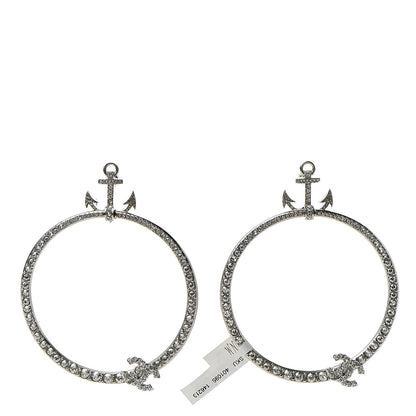 Chanel Crystal Anchor CC Hoop Earrings Silver 1 of 5