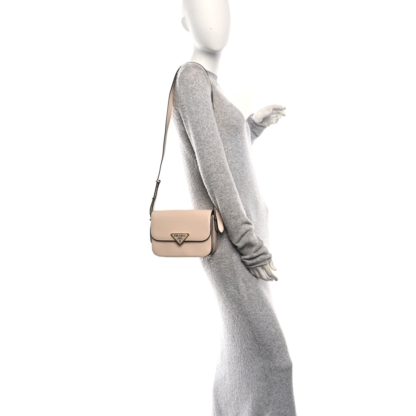 Box Calfskin Triangle Embleme Flap Shoulder Bag Sabbia