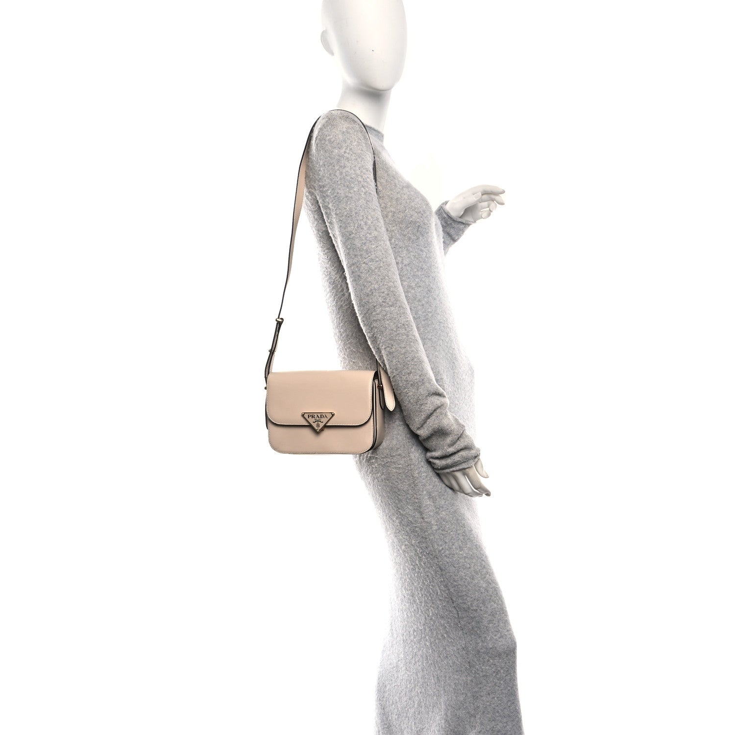 Prada Box Calfskin Triangle Embleme Flap Shoulder Bag Sabbia 2 of 9