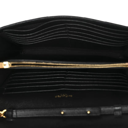 Saint Laurent Grain De Poudre Matelasse Chevron Monogram Chain Wallet Black 5 of 11