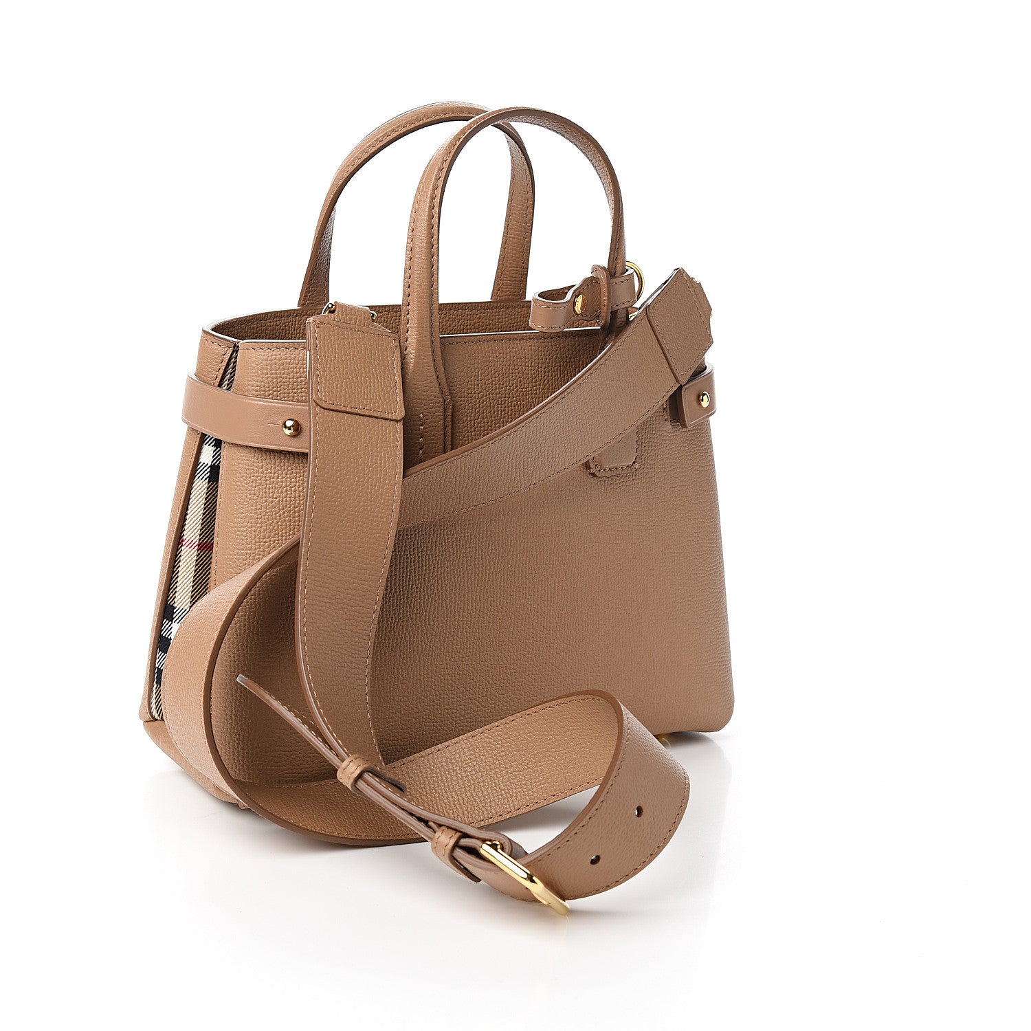 Burberry Grainy Calfskin House Check Small Banner Tote Tan 2 of 9