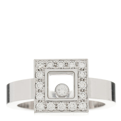 Chopard 18K White Gold Diamond Happy Diamond Square Pave Ring 53 6.25 1 of 4