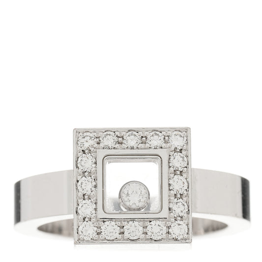 18K White Gold Diamond Happy Diamond Square Pave Ring 53 6.25