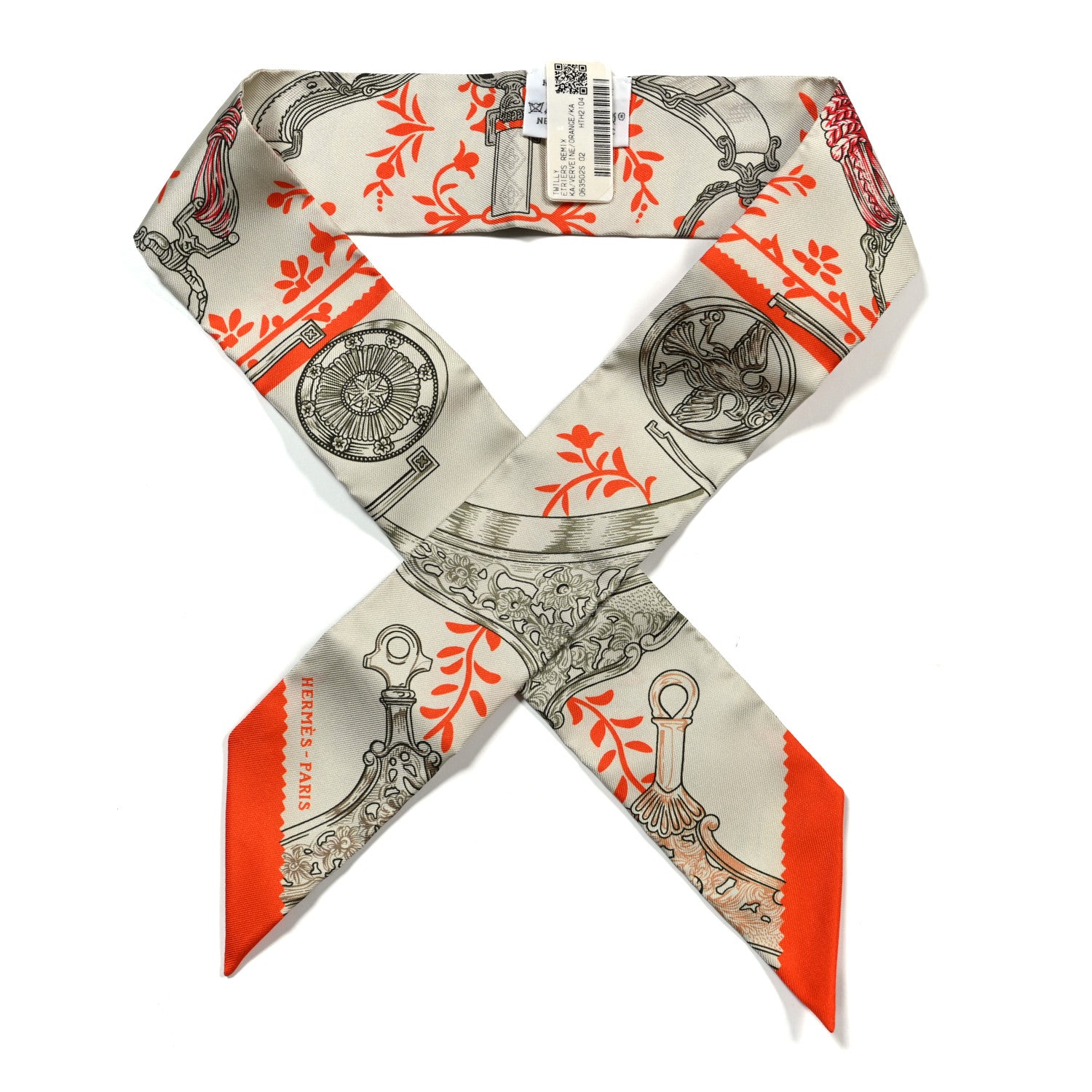 Hermes Silk Etriers Remix Twilly Verveine Orange Kaki 1 of 4