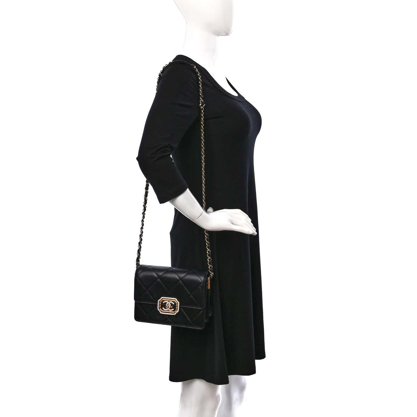Calfskin Strass Quilted Mini Flap Black