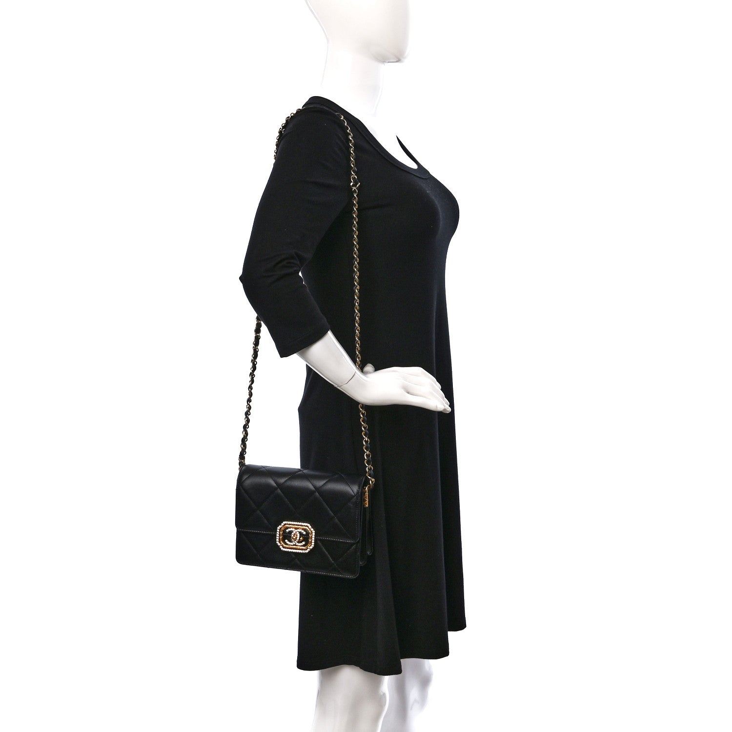 Chanel Calfskin Strass Quilted Mini Flap Black 2 of 9