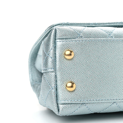 Chanel Metallic Caviar Quilted Extra Mini Coco Handle Flap Light Blue 9 of 10