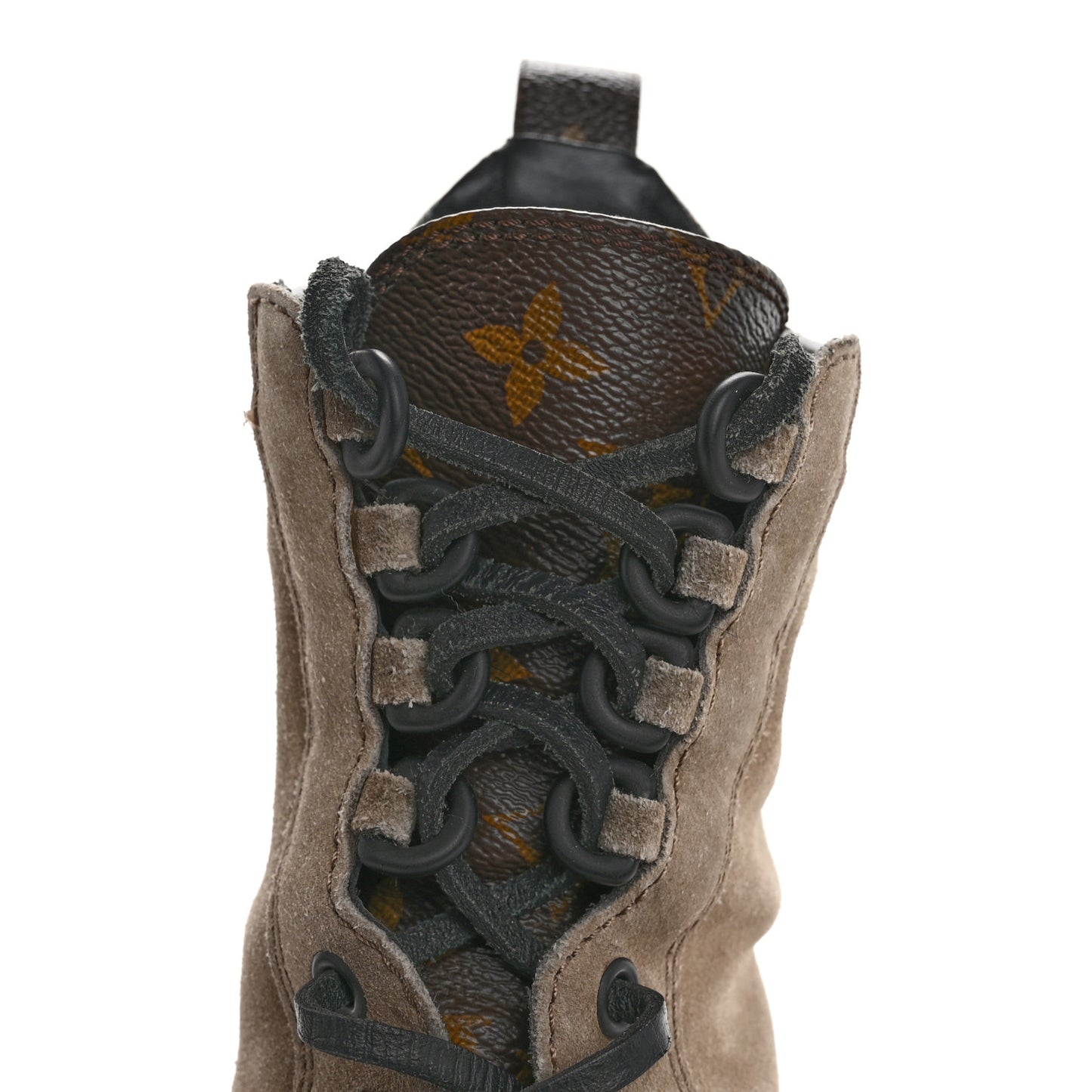 Suede Calfskin Monogram Laureate Platform Desert Boots 37.5 Taupe