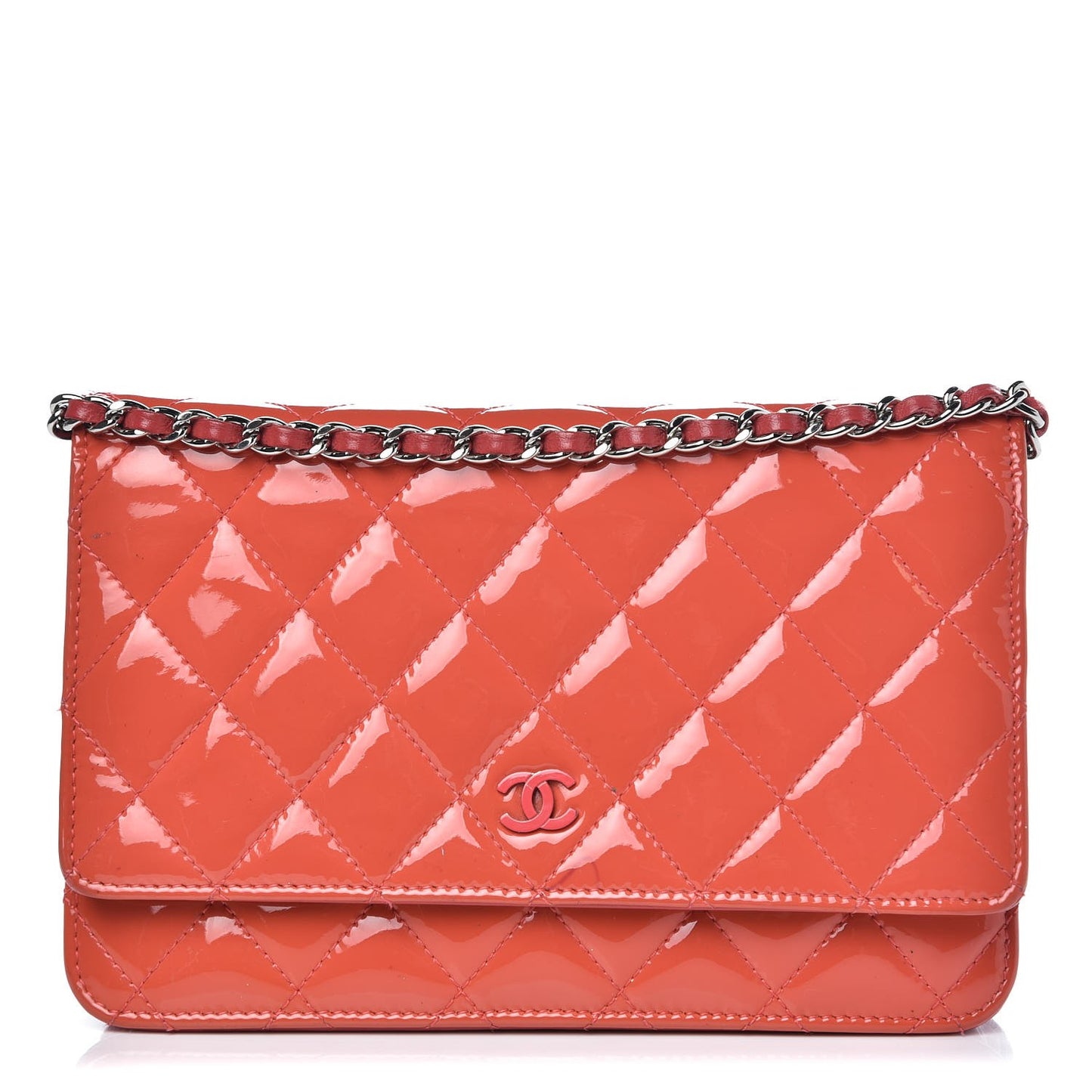 Patent Quilted Wallet On Chain WOC Coral