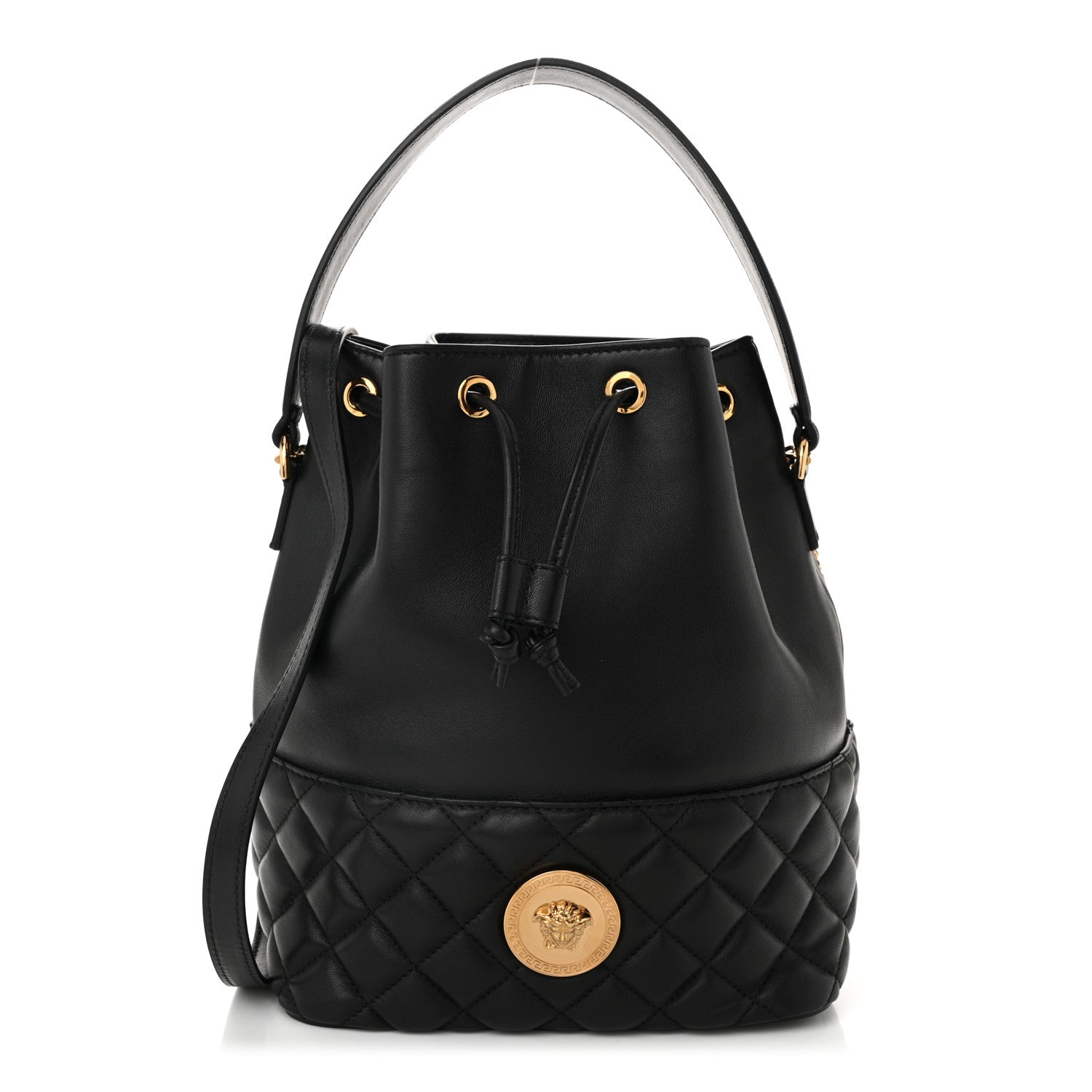 Versace Nappa Quilted Medusa Top Handle Bucket Bag Black 1 of 9