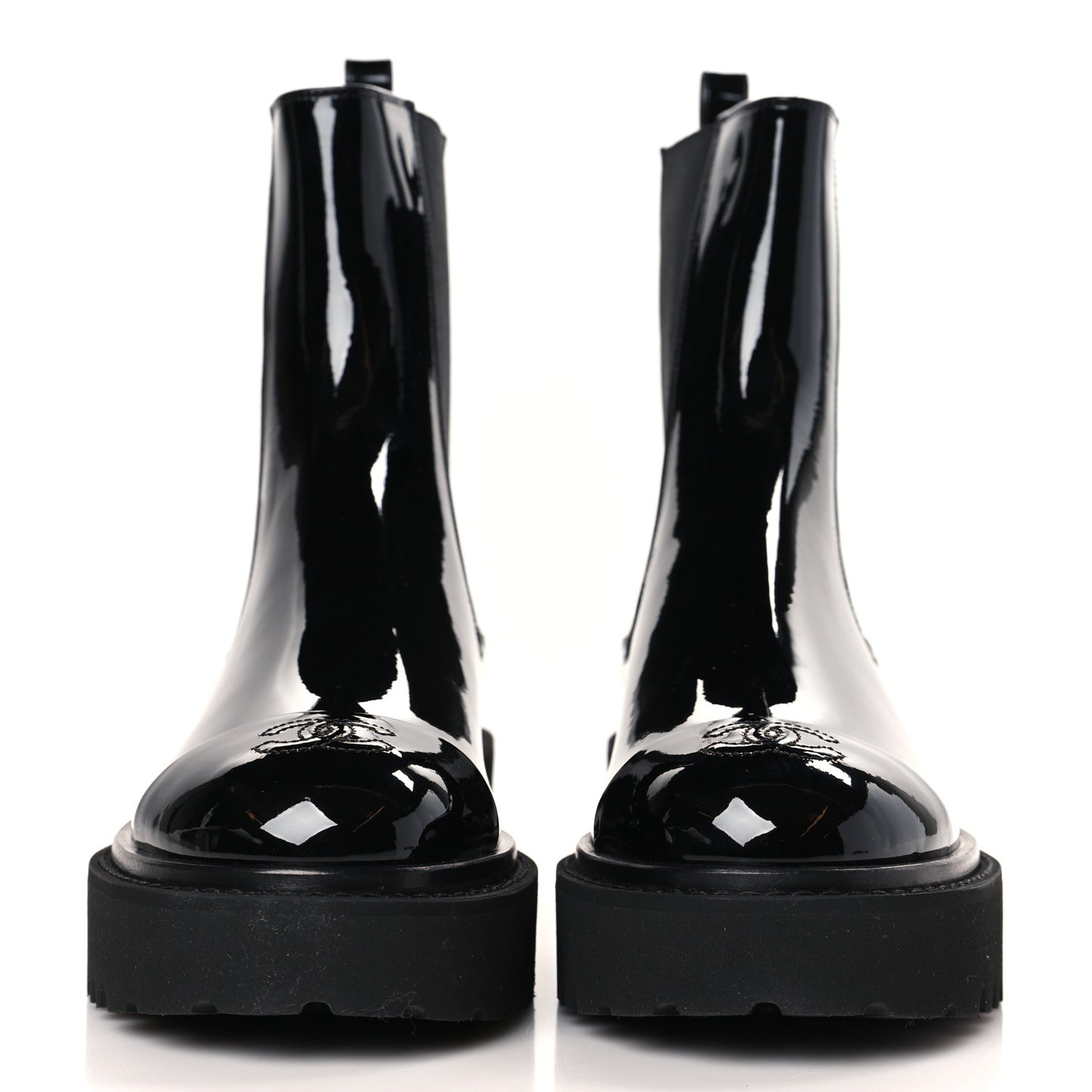 Patent Cap Toe Short Boots 38 Black
