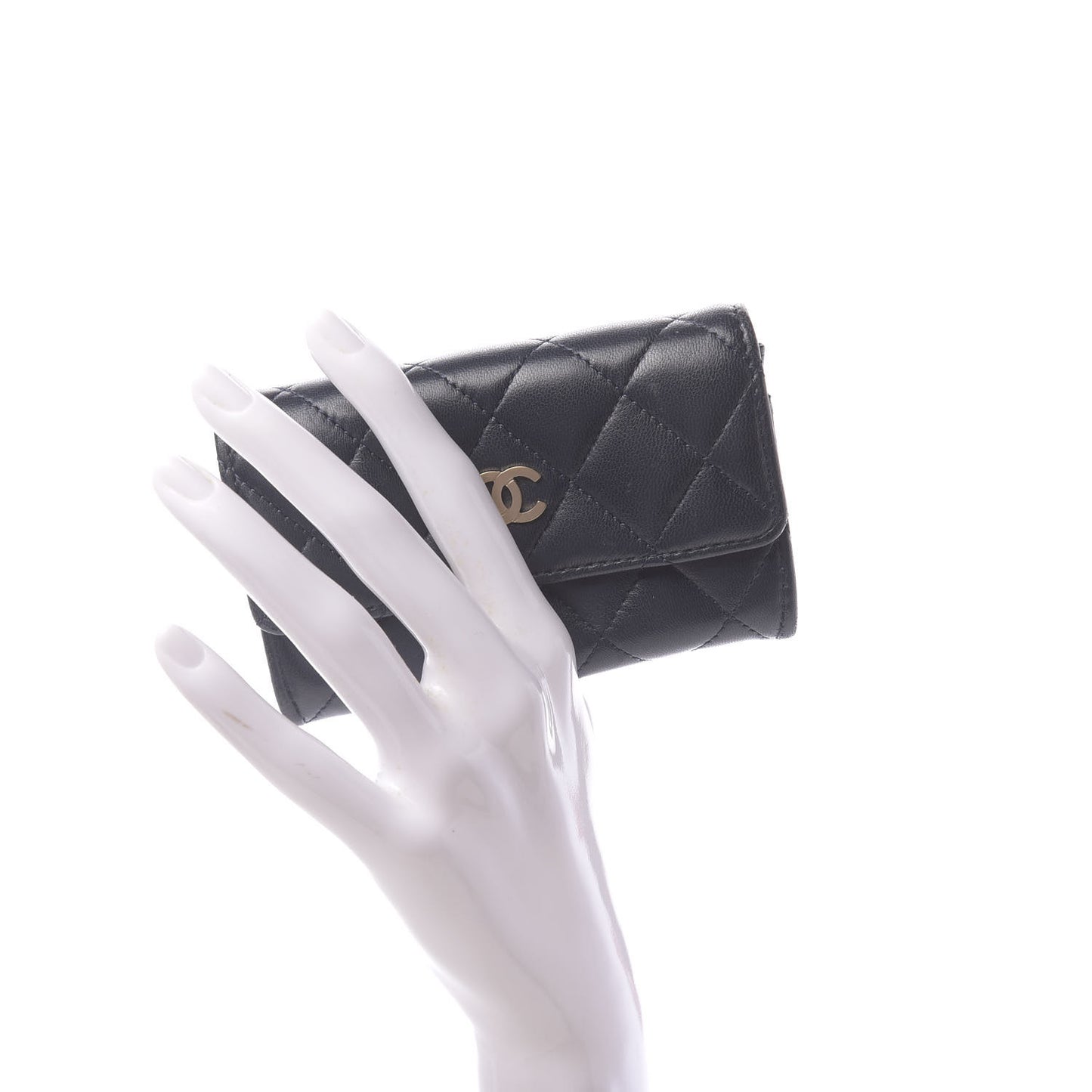 Lambskin Quilted Flap Card Holder Navy