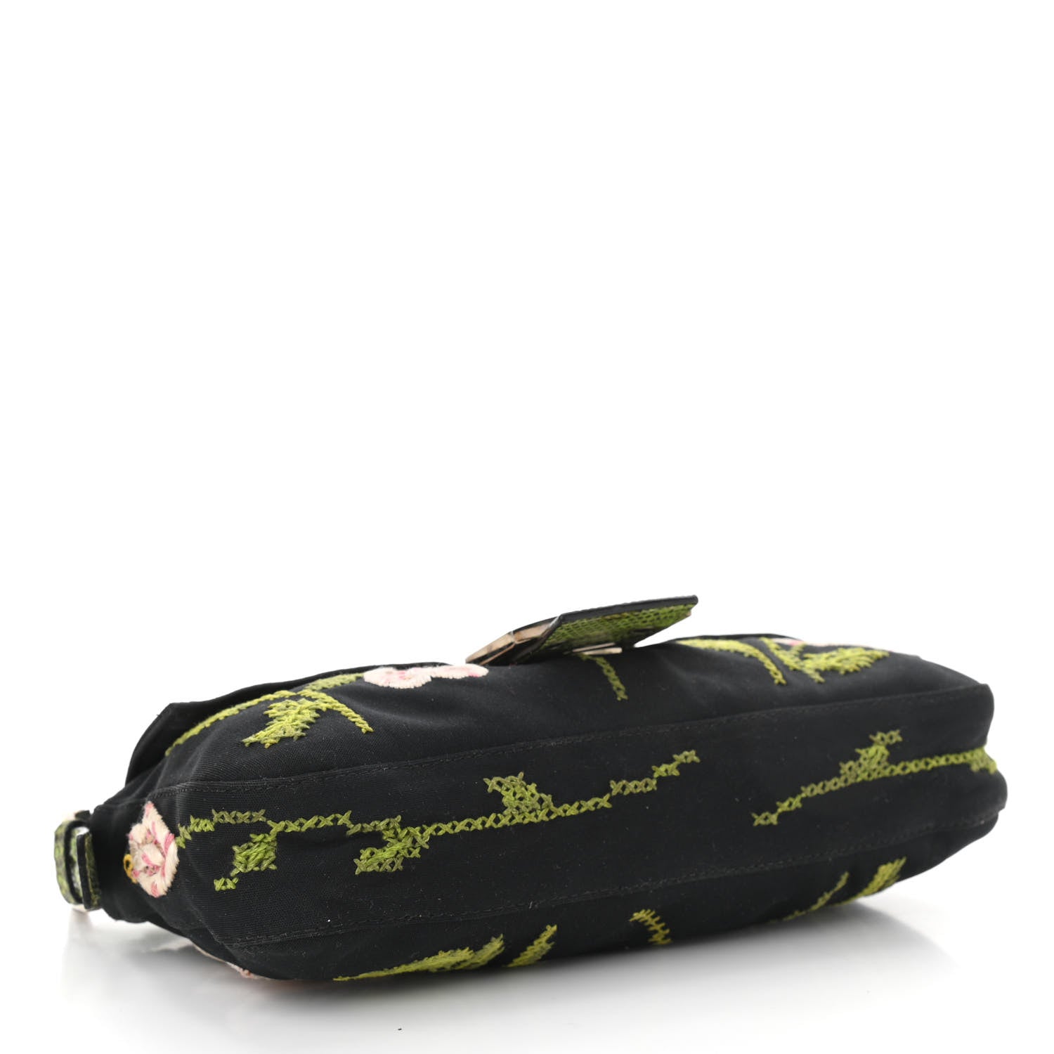 Fendi Canvas Lizard Embroidered Flower Baguette Black Multicolor 4 of 12