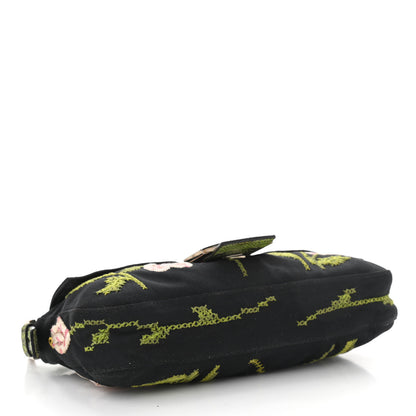 Fendi Canvas Lizard Embroidered Flower Baguette Black Multicolor 4 of 12