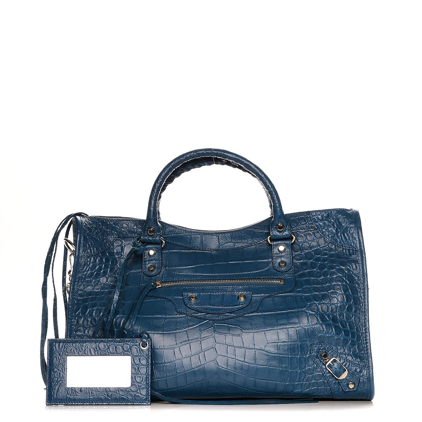 Calfskin Crocodile Embossed Classic Gold Hardware City Bleu Marine