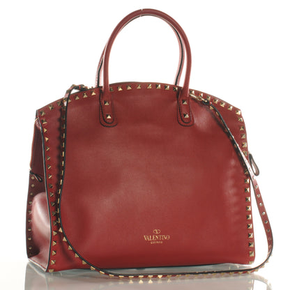 Valentino Garavani Leather Rockstud Dome Shopper Red 3 of 8