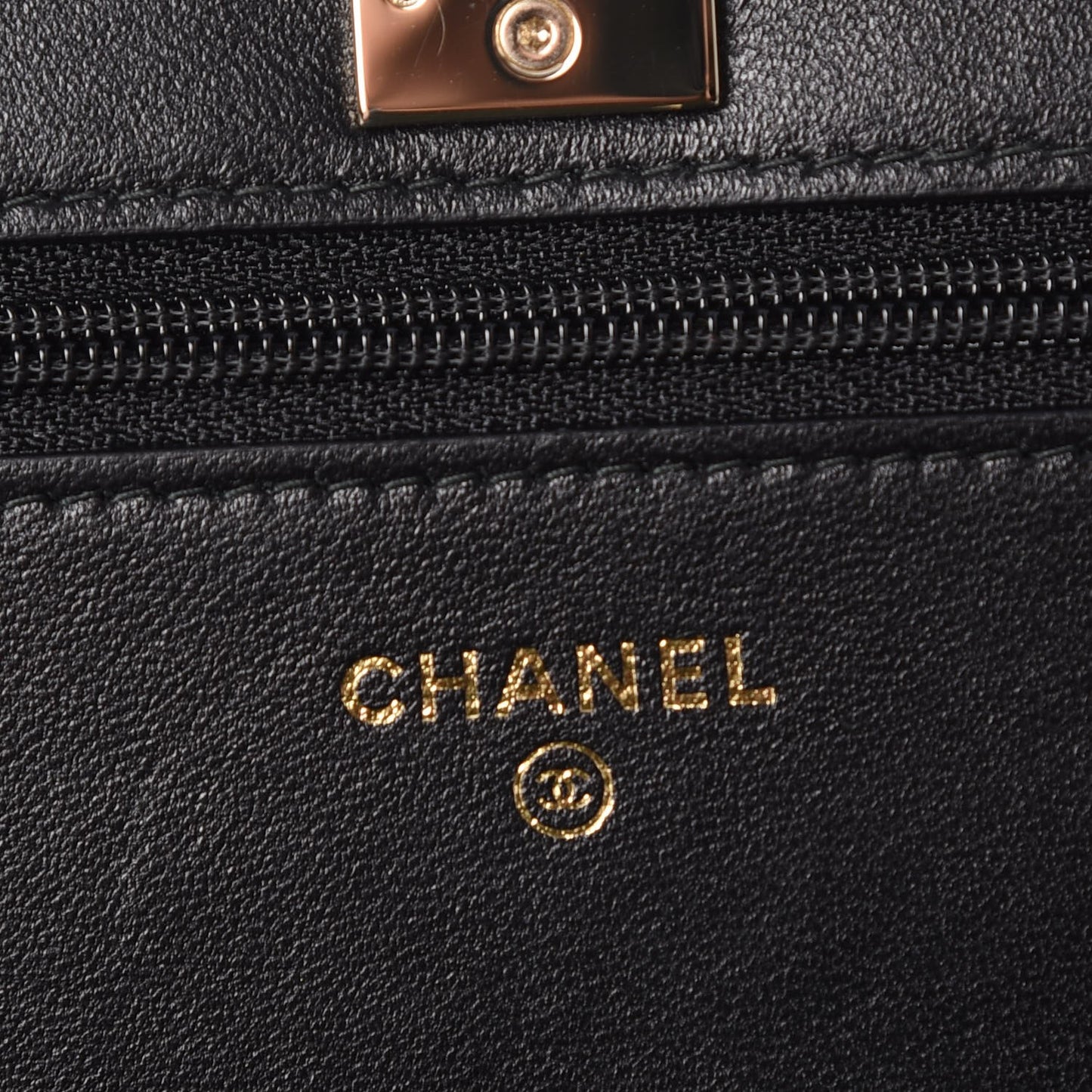 Lambskin Chevron Quilted Trendy CC Wallet On Chain WOC Black