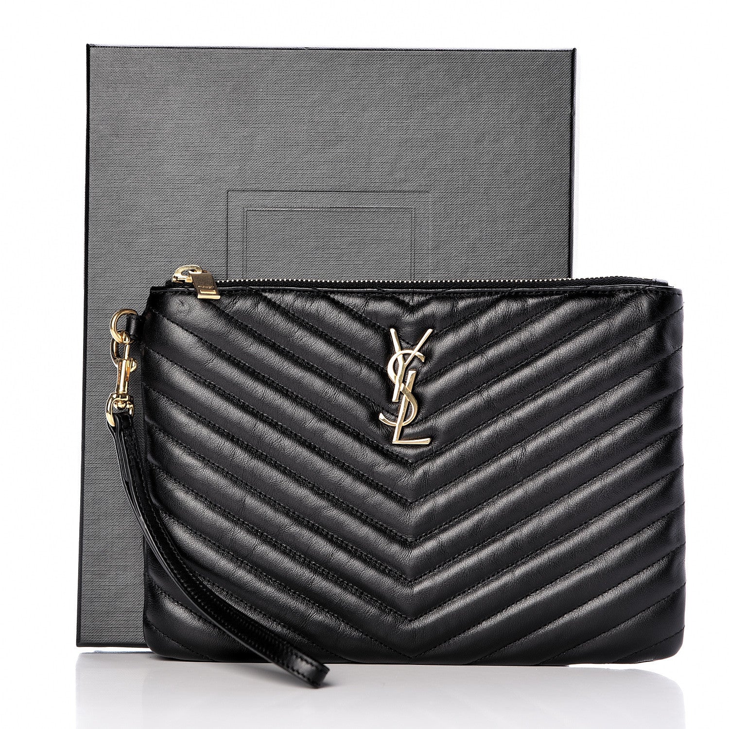 Saint Laurent Calfskin Matelasse Chevron Monogram A5 Wristlet Black 8 of 8