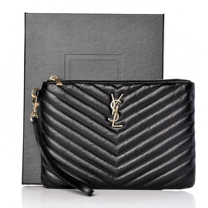 Saint Laurent Calfskin Matelasse Chevron Monogram A5 Wristlet Black 8 of 8