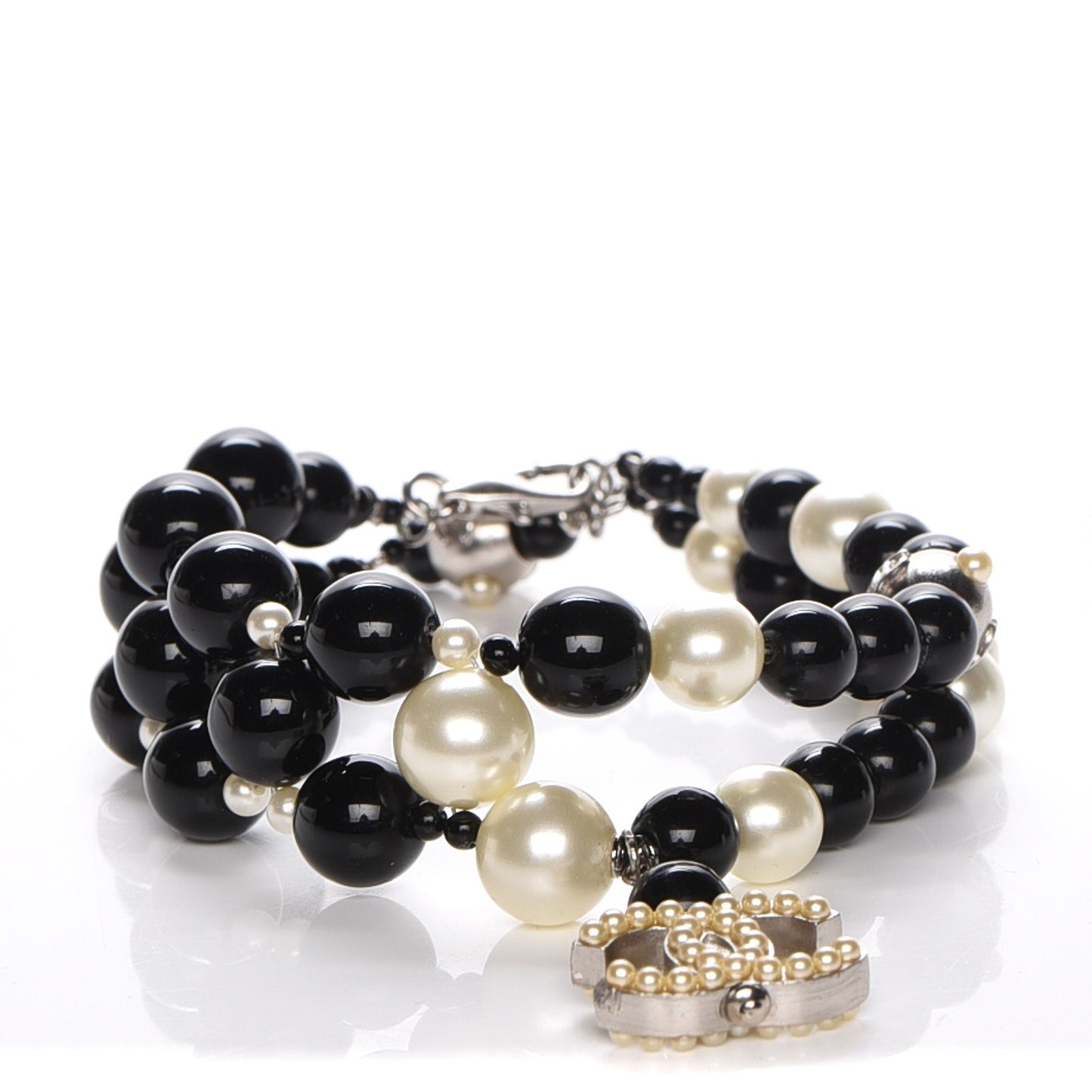 Pearl Bead CC Bracelet Black White
