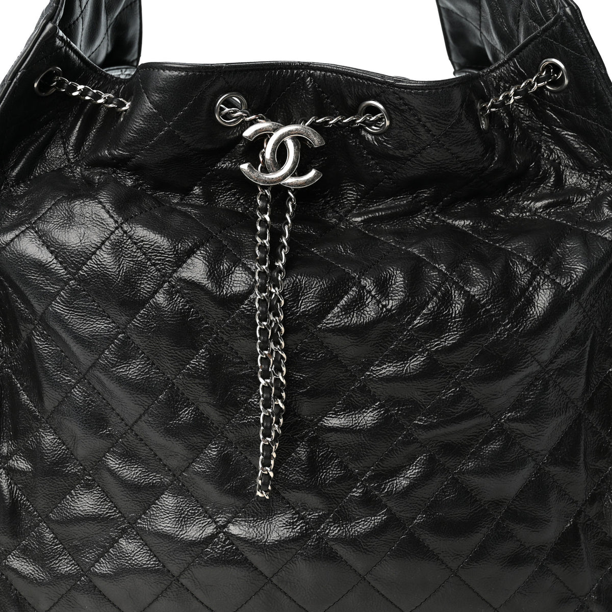 Chanel Shiny Crumpled Calfskin Quilted Medium Chanel 25 Handbag Black 9 of 11