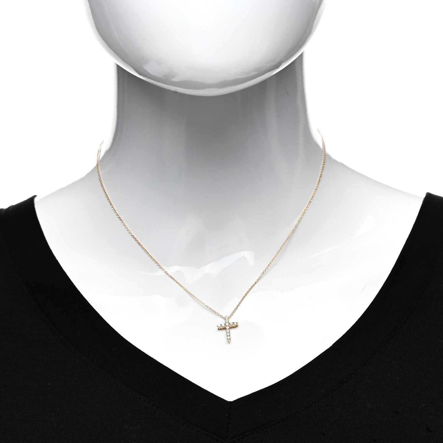 Tiffany 18K Rose Gold Diamond Cross Pendant Necklace 2 of 5