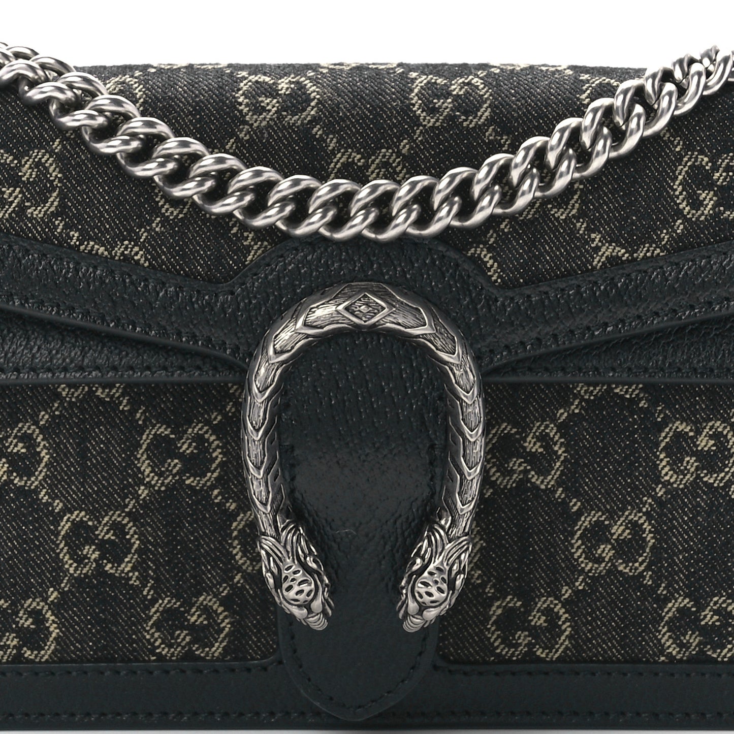 Jacquard Black Denim GG Monogram Textured Dollar Calfskin Small Dionysus Shoulder Bag Black Ivory