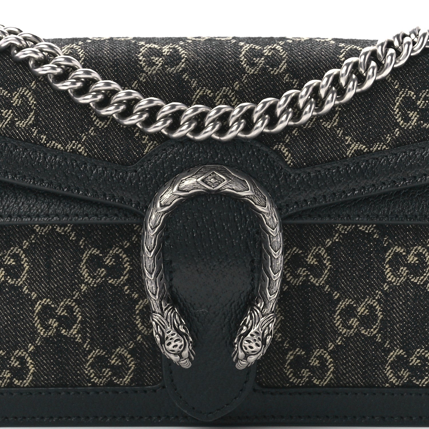 Gucci Jacquard Black Denim GG Monogram Textured Dollar Calfskin Small Dionysus Shoulder Bag Black Ivory 9 of 13