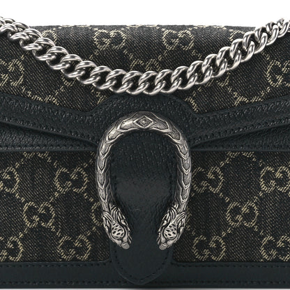 Gucci Jacquard Black Denim GG Monogram Textured Dollar Calfskin Small Dionysus Shoulder Bag Black Ivory 9 of 13
