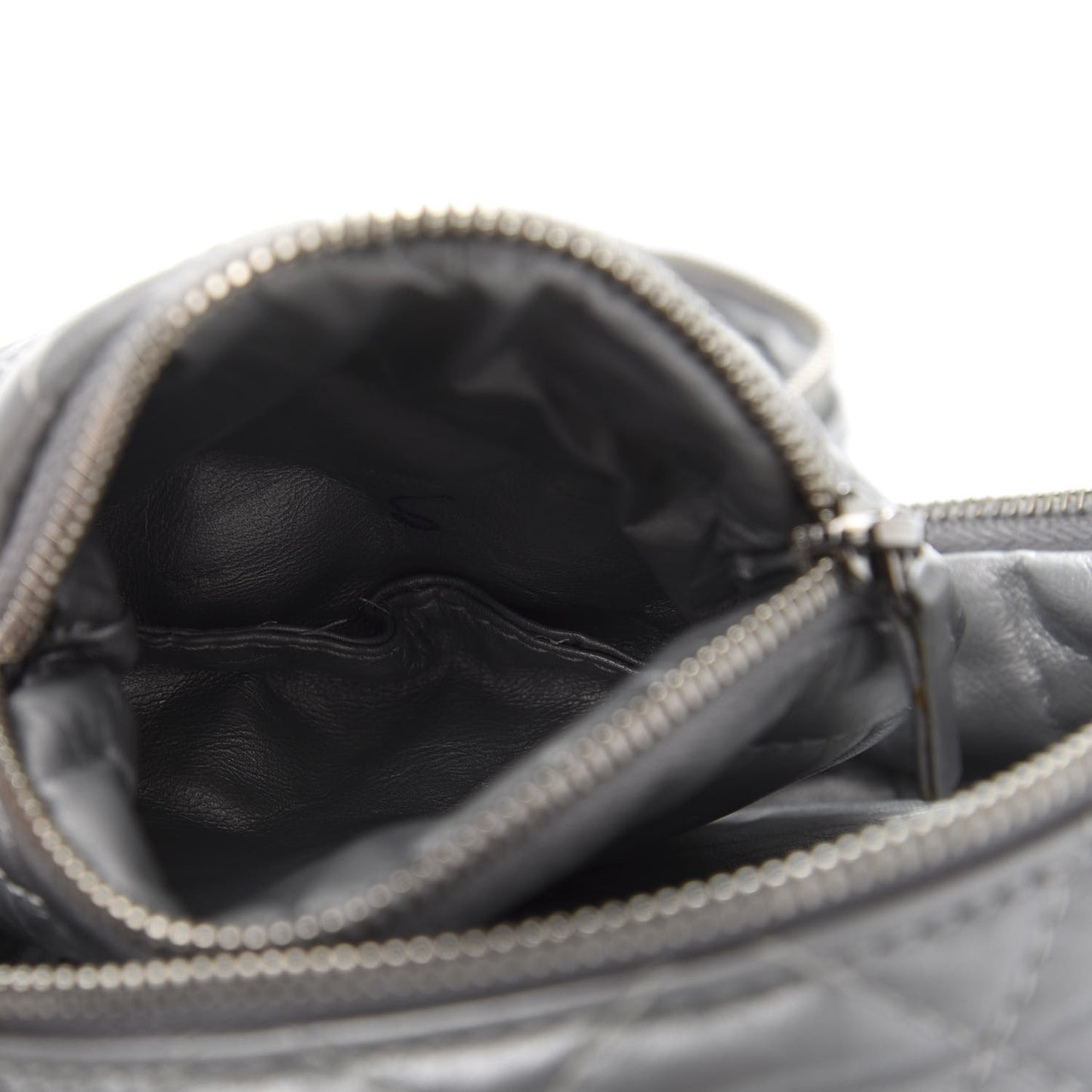 Metallic Aged Calfskin Quilted Round Bag Silver