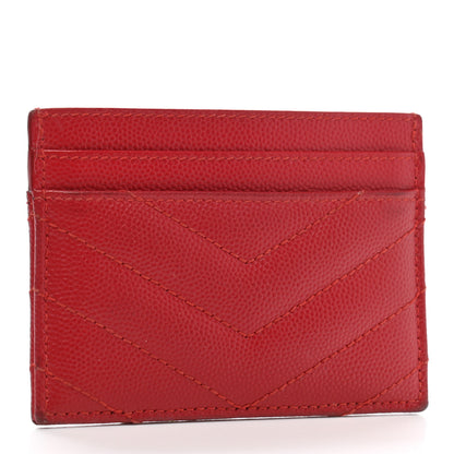 Saint Laurent Grain De Poudre Matelasse Chevron Monogram Credit Card Case New Red 3 of 12