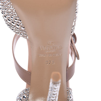 Valentino Garavani Suede Strass Crystal Peep Toe Mary Jane Platform Sandals 37.5 Poudre 8 of 11