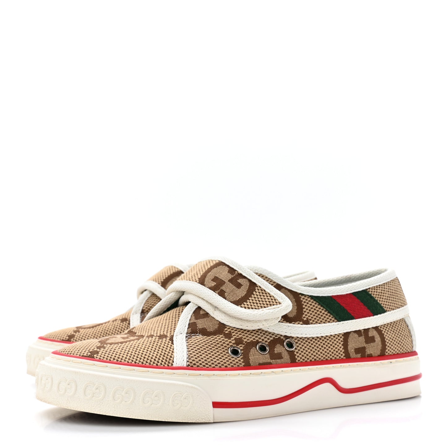 Monogram Jumbo GG Web Womens 1977 Tennis Velcro Strap Sneakers 35 Camel Ebony Mystic White