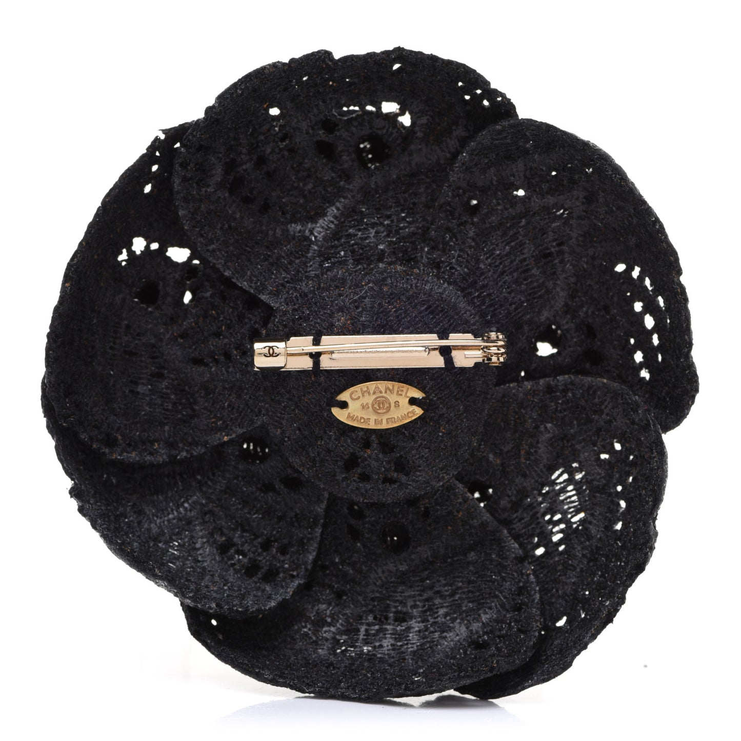 Fabric Camellia Pin Brooch Black